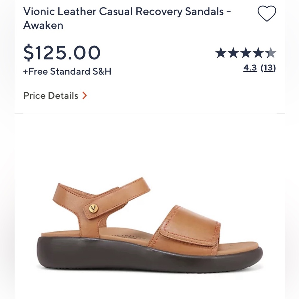 Vionic Leather Casual Recovery Sandals - Awaken Size 8